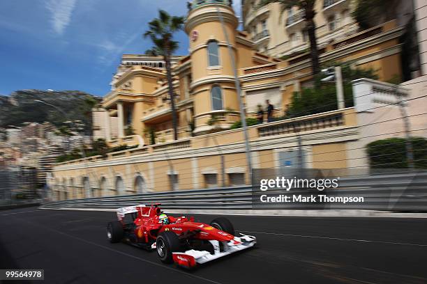 Felipe Massa of Brazil and Ferrari drives in the final practice session prior to qualifying for the Monaco Formula One Grand Prix at the Monte Carlo...