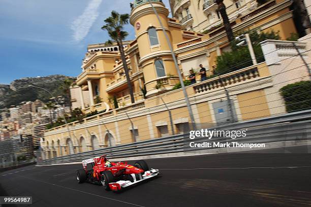 Felipe Massa of Brazil and Ferrari drives in the final practice session prior to qualifying for the Monaco Formula One Grand Prix at the Monte Carlo...