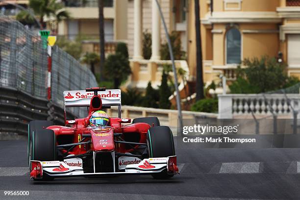 Felipe Massa of Brazil and Ferrari drives in the final practice session prior to qualifying for the Monaco Formula One Grand Prix at the Monte Carlo...