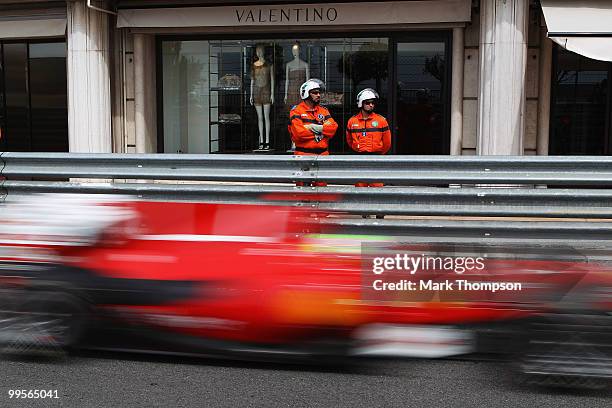 Felipe Massa of Brazil and Ferrari drives in the final practice session prior to qualifying for the Monaco Formula One Grand Prix at the Monte Carlo...