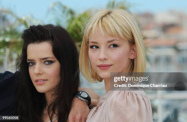 Actresses Roxane Mesquida and Haley Bennett attend the 'Kaboom' Photo Call held at the Palais des Festivals during the 63rd Annual International...