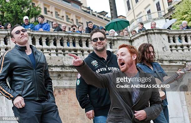 Actors of the movie "Robin Hood" Kevin Durand, Russell Crowe, Scott Grimes and Alan Doyle perform a concert on the Spanish Steps during their visit...
