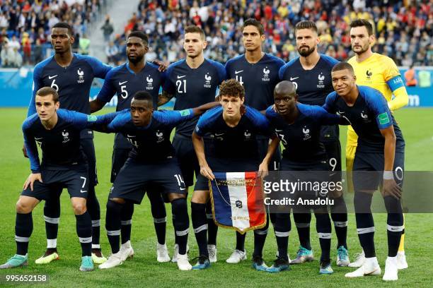 Players of France pose for a photo before the 2018 FIFA World Cup Russia semi final match between France and Belgium at the Saint Petersburg Stadium...
