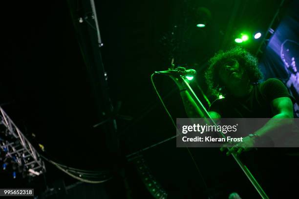 Cedric Bixler of At The Drive In performs at Vicar Street on July 10, 2018 in Dublin, Ireland.