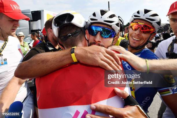 Arrival / Fernando Gaviria of Colombia and Team Quick-Step Floors / Bob Jungels of Luxembourg and Team Quick-Step Floors / Philippe Gilbert of...