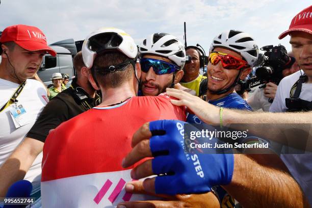 Arrival / Fernando Gaviria of Colombia and Team Quick-Step Floors / Bob Jungels of Luxembourg and Team Quick-Step Floors / Philippe Gilbert of...