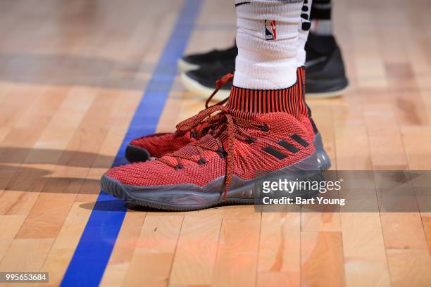 The sneakers of KJ McDaniels of the Portland Trail Blazers during the game against the San Antonio Spurs during the 2018 Las Vegas Summer League on...