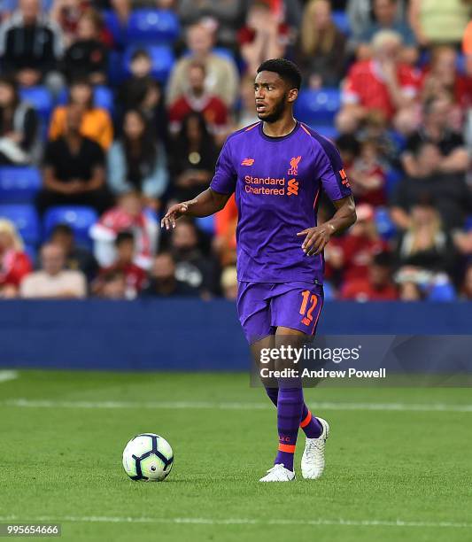 Joe Gomez of Liverpool during the pre-season friendly match between Tranmere Rovers and Liverpool at Prenton Park on July 10, 2018 in Birkenhead,...