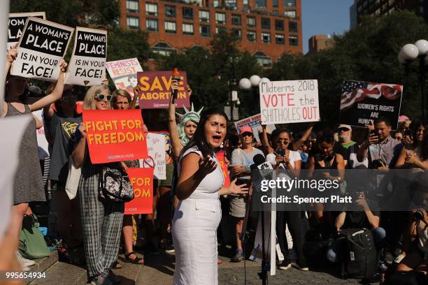 Local politicians, activists and others participate in a protest in Union Square to support a woman's right to choose and to denounce President...