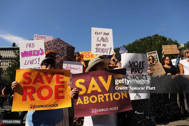 Local politicians, activists and others participate in a protest in Union Square to support a woman's right to choose and to denounce President...