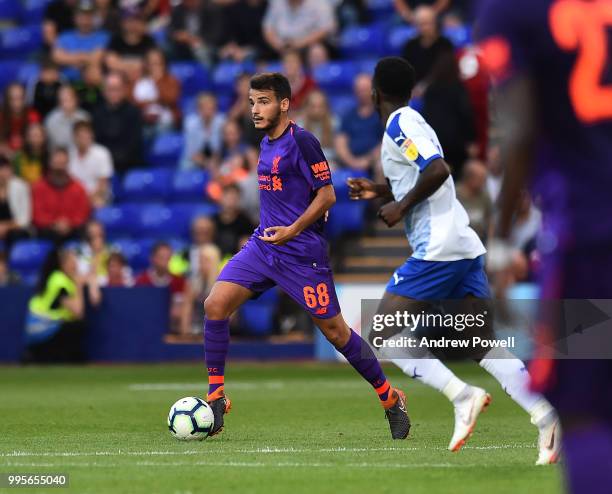 Pedro Chirivella of Liverpool during the pre-season friendly match between Tranmere Rovers and Liverpool at Prenton Park on July 10, 2018 in...