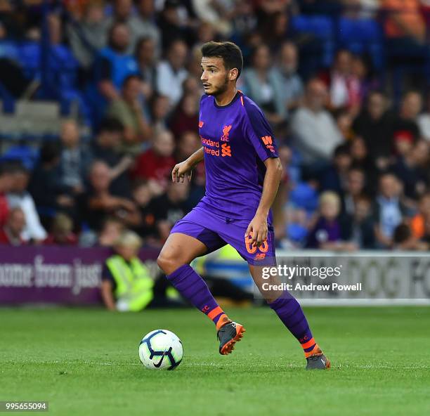 Pedro Chirivella of Liverpool during the pre-season friendly match between Tranmere Rovers and Liverpool at Prenton Park on July 10, 2018 in...