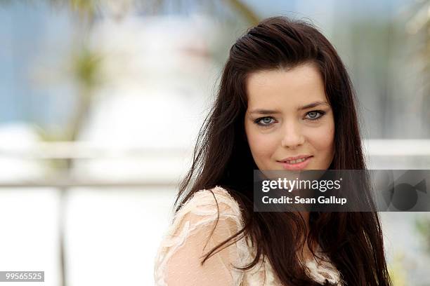 Actress Roxane Mesquida attends the "Kaboom" Photocall at the Palais des Festivals during the 63rd Annual Cannes Film Festival on May 15, 2010 in...