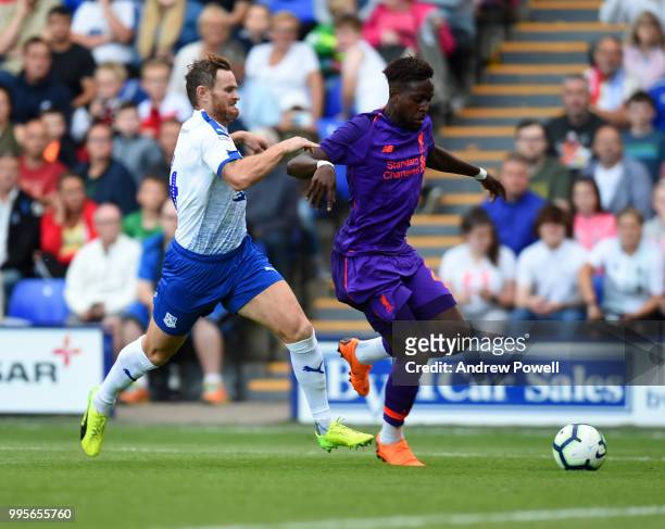Divock Origi of Liverpool during the pre-season friendly match between Tranmere Rovers and Liverpool at Prenton Park on July 10, 2018 in Birkenhead,...