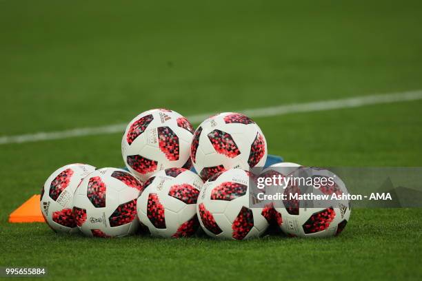 Adidas Fifa World Cup Knock Out Top Glider match ball's during the 2018 FIFA World Cup Russia Semi Final match between Belgium and France at Saint...
