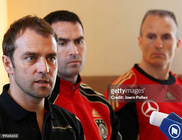 Assistant coach Hans Dieter Flick of Germany talks to the media during a press conference of the German National Football team at Verdura Golf and...
