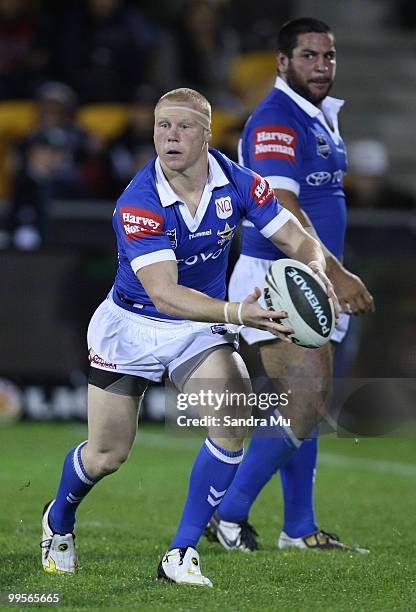 Anthony Watts of the Cowboys looks to pass the ball during the round 10 NRL match between the Warriors and the North Queensland Cowboys at Mt Smart...