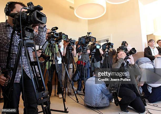 Members of the German press are pictured during a press conference at Verdura Golf and Spa Resort on May 15, 2010 in Sciacca, Italy.