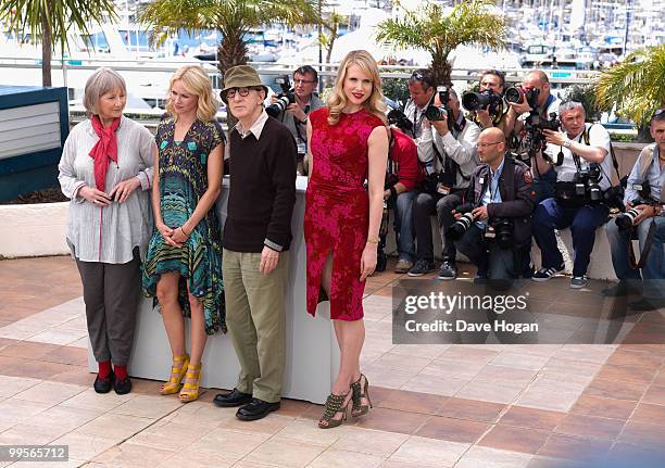 Gemma Jones, Naomi Watts, Woodie Allen and Lucy Punch attend the "You Will Meet A Tall Dark Stranger" Photocall at the Palais des Festivals during...