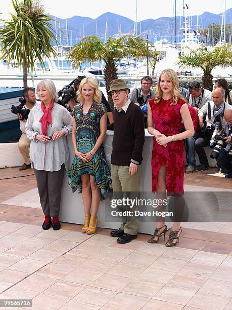 Gemma Jones, Naomi Watts, Woodie Allen and Lucy Punch attend the "You Will Meet A Tall Dark Stranger" Photocall at the Palais des Festivals during...