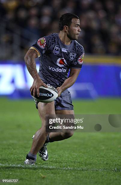 Aaron Heremaia of the Warriors looks to pass the ball during the round 10 NRL match between the Warriors and the North Queensland Cowboys at Mt Smart...