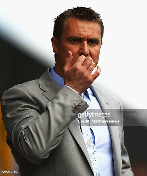 Lee Clark, manager of Huddersfield Town looks on during the Coca-Cola League One Playoff Semi Final 1st Leg match between Huddersfield Town and...