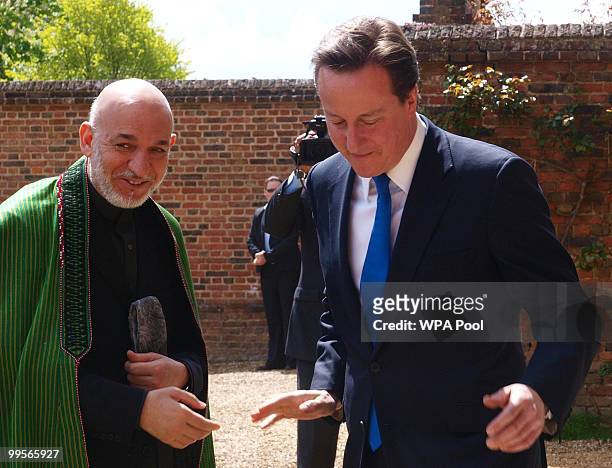 Prime Minister David Cameron meets with Aghan President Hamid Karzai, at Chequers, on May 15, 2010 in Ellesborough, England. The talks, Cameron's...