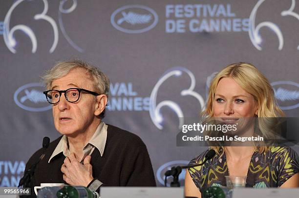 Director Woody Allen and Naomi Watts attend the "You Will Meet A Tall Dark Stranger" press conference at the Palais des Festivals during the 63rd...