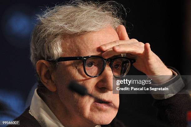 Director Woody Allen attends the "You Will Meet A Tall Dark Stranger" press conference at the Palais des Festivals during the 63rd Annual Cannes Film...