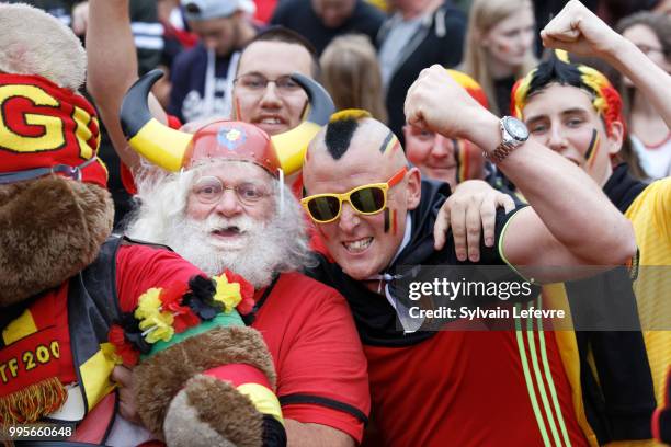 Belgian soccer fans attend Belgium National team 'Les Diables Rouges' vs France National Team during FIFA WC 2018 Belgium vs France at Tournai Fan...