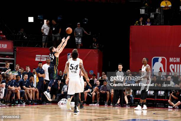 Grayson Allen of the Utah Jazz shoots the Ball against the Miami Heat during the 2018 Las Vegas Summer League on July 9, 2018 at the Thomas & Mack...