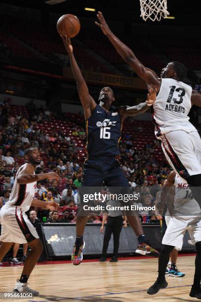 Thomas Wilder of the Utah Jazz shoots the ball against the Miami Heat during the 2018 Las Vegas Summer League on July 9, 2018 at the Thomas & Mack...