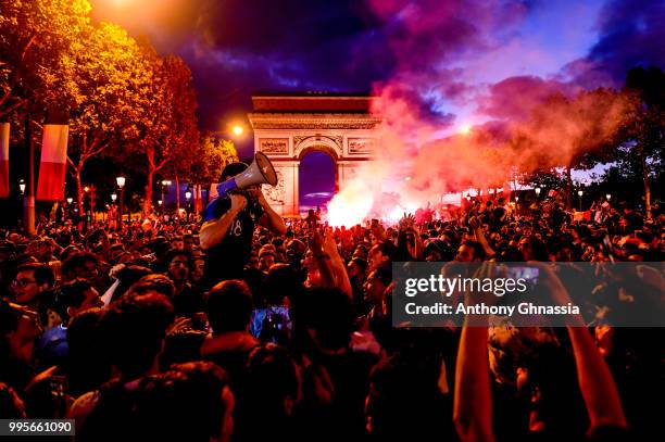 Ambiance on Les Champs Elysees after the victory of France. Semi final Fifa world cup 2018. July 10, 2018 in Paris, France.