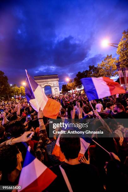 Ambiance on Les Champs Elysees after the victory of France. Semi final Fifa world cup 2018. July 10, 2018 in Paris, France.