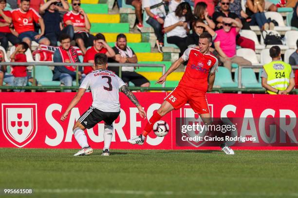 Napredak defender Nikola Boranijasevic from Serbia vies with SL Benfica defender Alex Grimaldo from Spain for the ball possession during the Benfica...