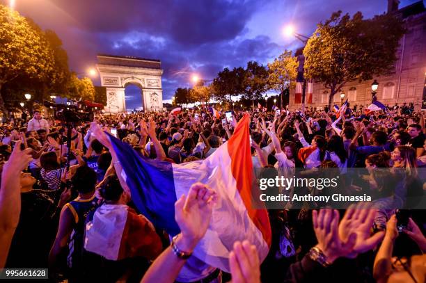 Ambiance on Les Champs Elysees after the victory of France. Semi final Fifa world cup 2018. July 10, 2018 in Paris, France.