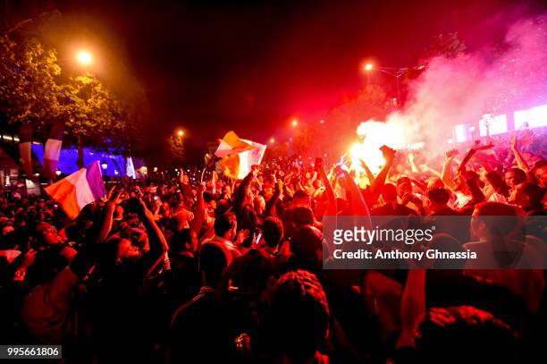 Ambiance on Les Champs Elysees after the victory of France. Semi final Fifa world cup 2018. July 10, 2018 in Paris, France.
