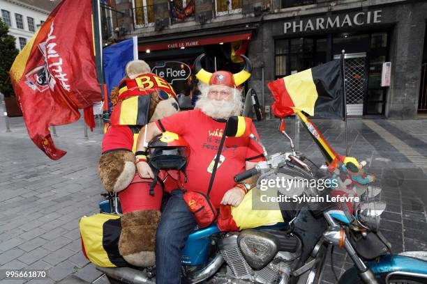 Belgian soccer fan arrive to attend Belgium National team 'Les Diables Rouges' vs France National Team during FIFA WC 2018 Belgium vs France at...