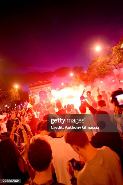 Ambiance on Les Champs Elysees after the victory of France. Semi final Fifa world cup 2018. July 10, 2018 in Paris, France.