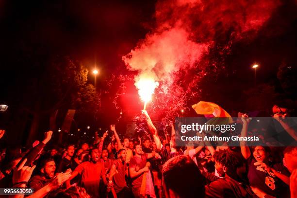 Ambiance on Les Champs Elysees after the victory of France. Semi final Fifa world cup 2018. July 10, 2018 in Paris, France.