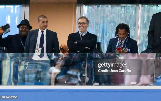 David Trezeguet, Laurent Blanc, Christian Karembeu during the 2018 FIFA World Cup Russia Semi Final match between France and Belgium at Saint...