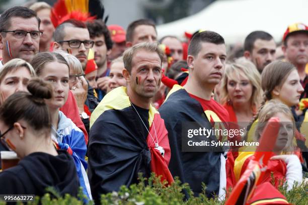 Belgian soccer fans attend Belgium National team 'Les Diables Rouges' vs France National Team during FIFA WC 2018 Belgium vs France at Tournai Fan...