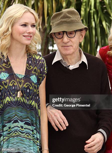 Actress Naomi Watts and writer/director Woody Allen attend the 'You Will Meet A Tall Dark Stranger' Photocall held at the Palais des Festivals during...