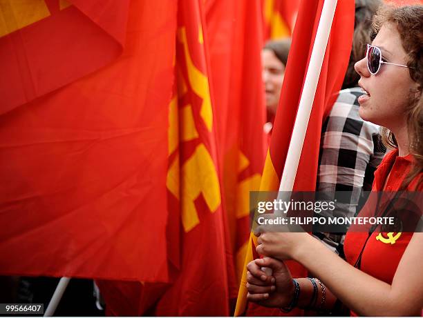 Comunist demonstrators of the KKE march through the streets of central Athens on May 15, 2010 to protest against the Government. The austerity...