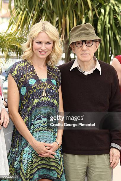 Actress Naomi Watts and writer/director Woody Allen attend the 'You Will Meet A Tall Dark Stranger' Photocall held at the Palais des Festivals during...