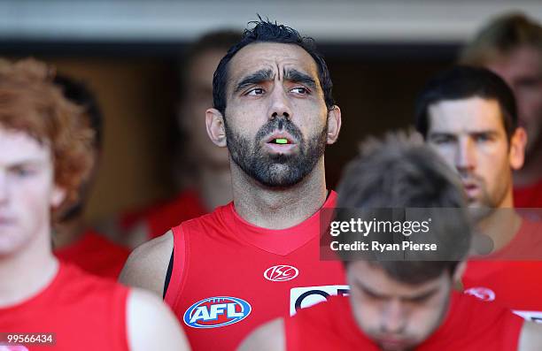 Adam Goodes of the Swans walks out onto the ground during the round eight AFL match between the Western Bulldogs and the Sydney Swans at Manuka Oval...