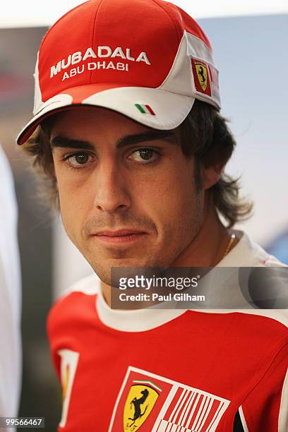 Fernando Alonso of Spain and Ferrari is seen in the paddock before the final practice session prior to qualifying for the Monaco Formula One Grand...