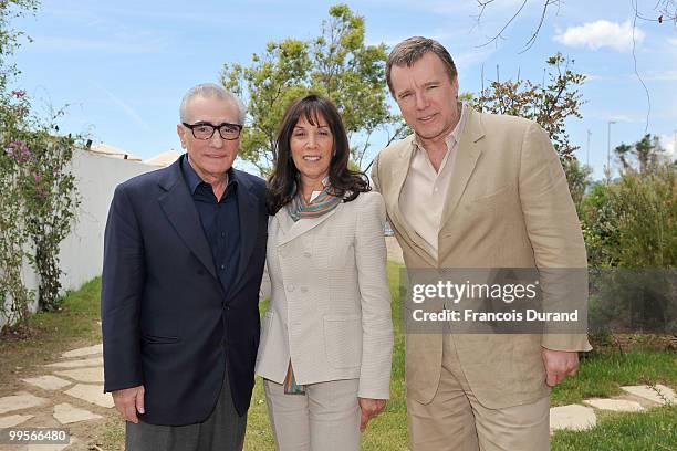 Director Martin Scorsese Producer Olivia Harrison and producer Nigel Sinclair attend a photocall at the Antibes during the 63rd Annual Cannes Film...