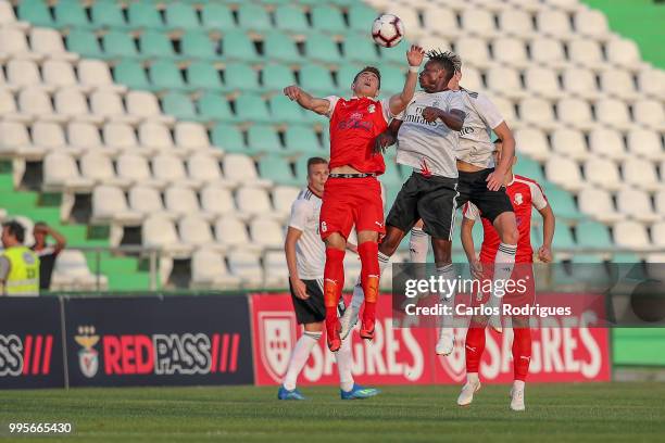 Napredak midfielder Nikola Eskic from Bosnia Herzegovina vies with SL Benfica midfielder Alfa Semedo from Guinea Bissau for the ball possession...