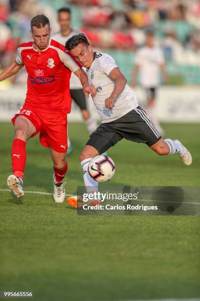 Napredak defender Nikola Boranijasevic from Serbia vies with SL Benfica forward Franco Cervi from Argentina for the ball possession during the...